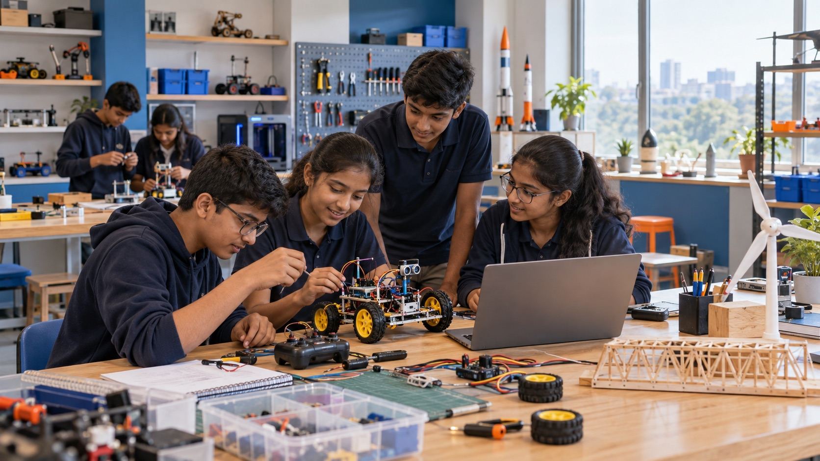 A modern school STEM laboratory prepared for practical learning