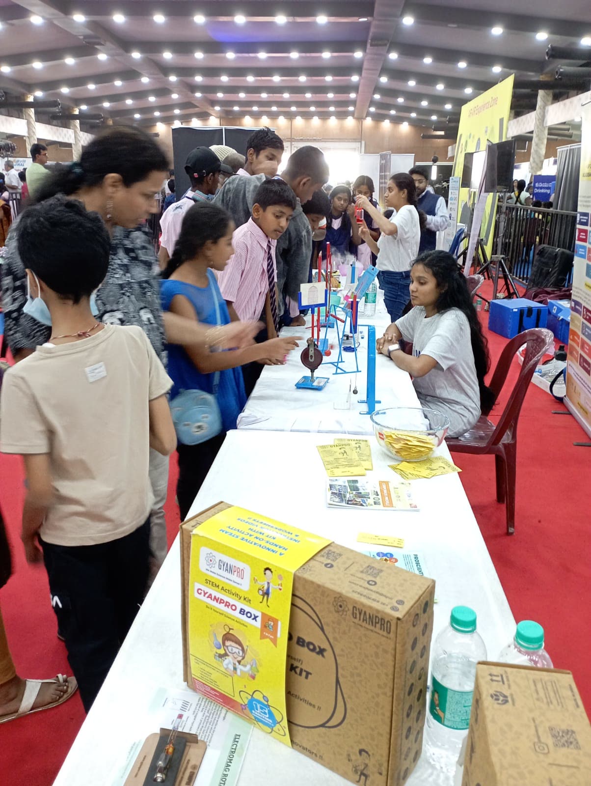 Visitors exploring hands-on science activities at an exhibition